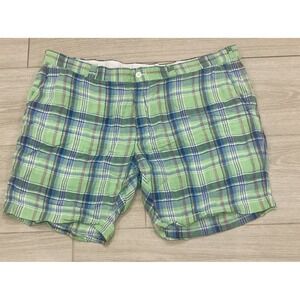 Polo Ralph Lauren Shorts Men 42 Green Blue Linen Tartan Plaid Preppy  Coastal